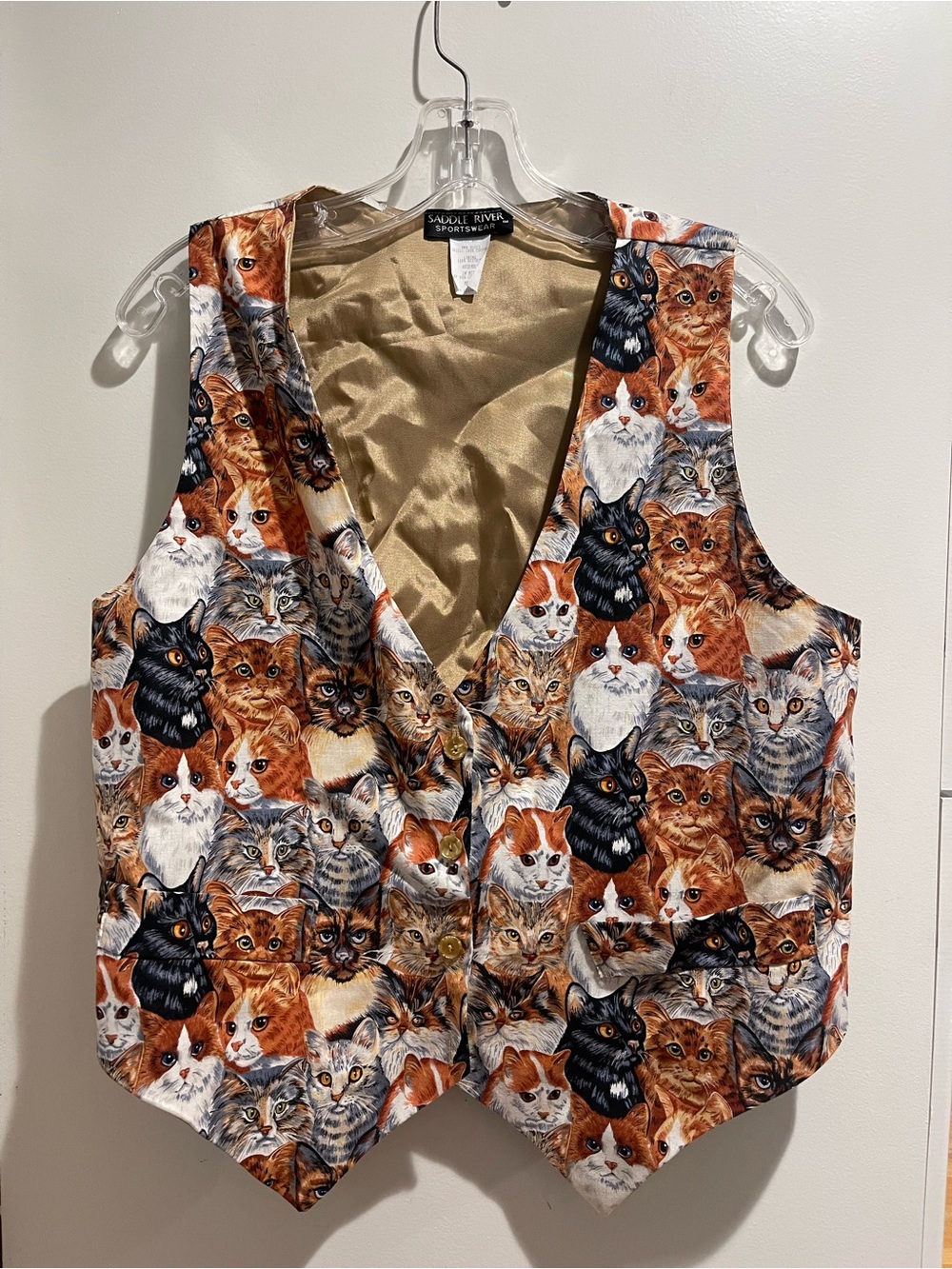 Vintage 90s Saddle River Sportswear cat-print vest Womens Sz Medium Cat Lovers